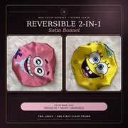 Cartoon Besties reversible pink and yellow satin bonnet, two-in-one Crown Class product image
