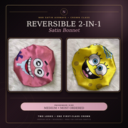 Cartoon Besties reversible pink and yellow satin bonnet, two-in-one Crown Class product image