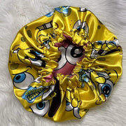Yellow side gathered opening of the reversible satin bonnet