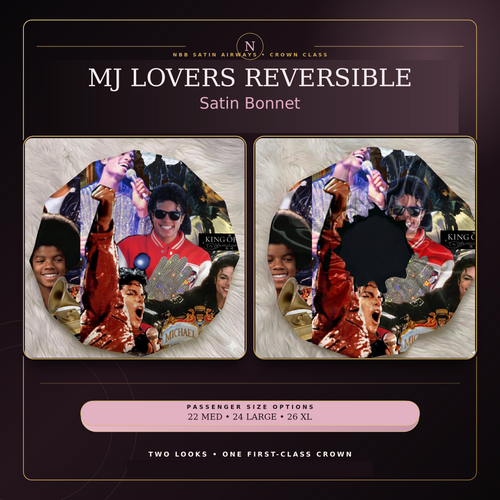 NBB Satin Airways MJ Lovers reversible satin bonnet with large readable title and matching square layout