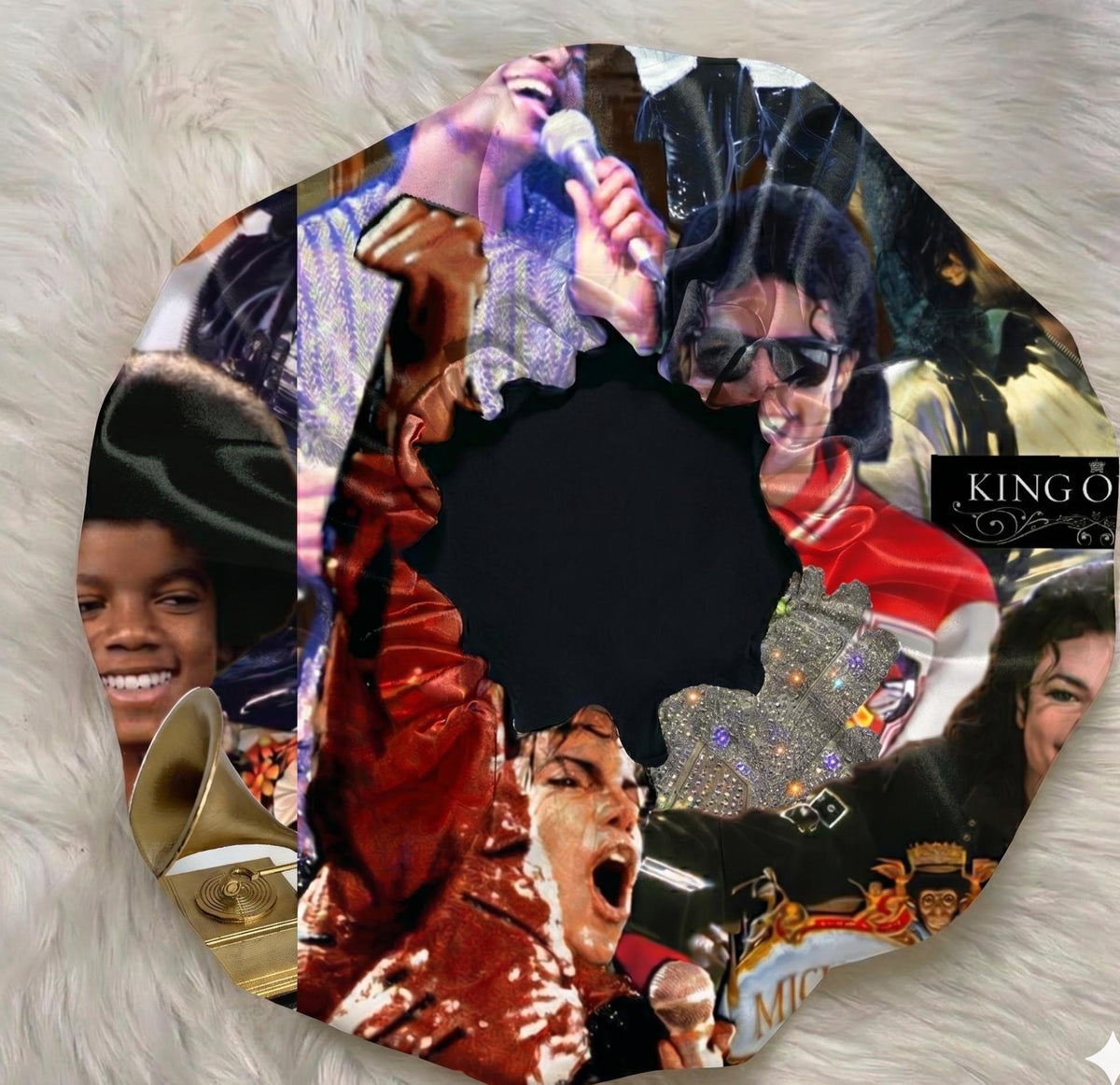 Solid black reverse side of MJ Lovers reversible satin bonnet