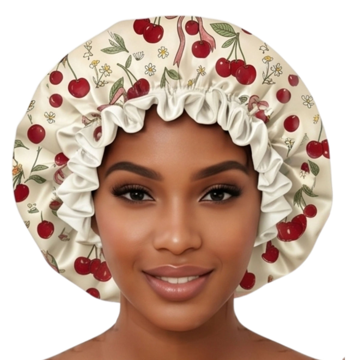 Ivory Cherry reversible satin bonnet pattern