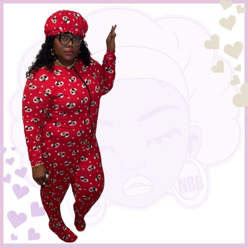 Red Plush Onesie & Matching Bonnet Set (WOMEN)